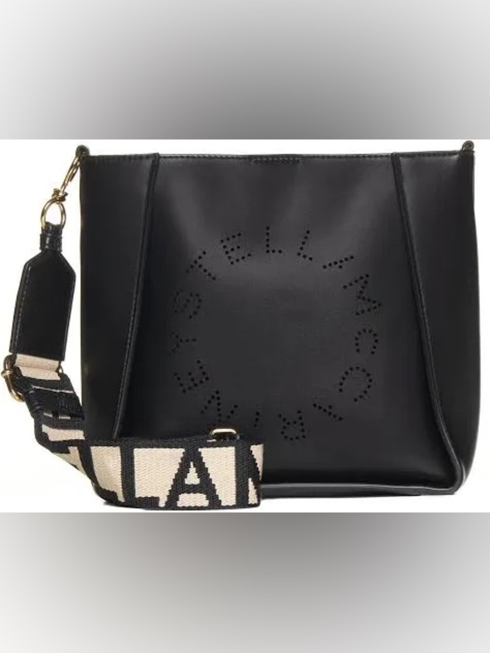 Stella McCartney Black Logo Crossbody with Contrast Branded Strap